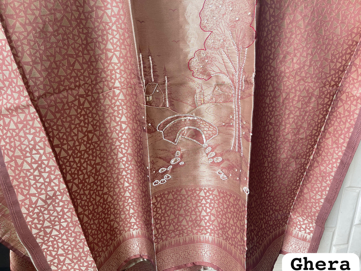 Premium Shimmer Giraffe silk woven Unstitched Designer Suit Set