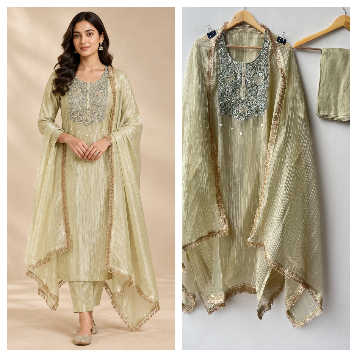 Extremely Elegant Pure Shimmer Crushed Tissue 3 Pcs Unstitched Suit Set