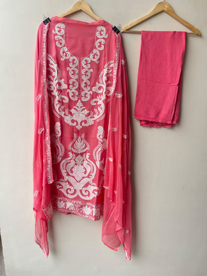 Exquisite Organza Tuile Embroidered Unstitched 3 Pcs Designer Suit Set