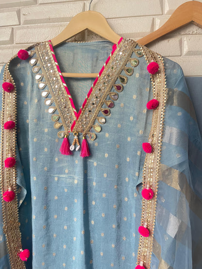 Banarasi shimmer silk unstitched ladies suit Rc17842 (a)