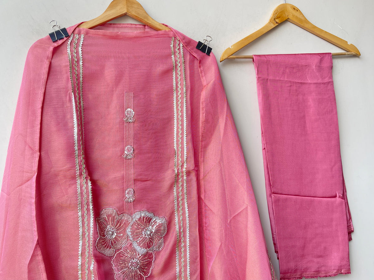 Two Stunning Options ladies Shimmer Organza Silk Unstitched Suit Sets