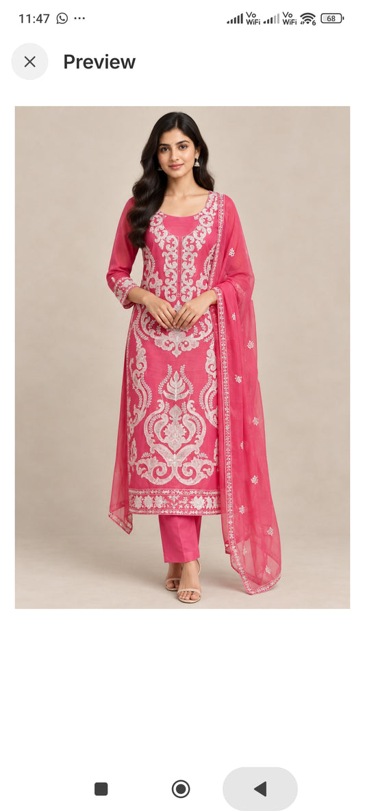 Exquisite Organza Tuile Embroidered Unstitched 3 Pcs Designer Suit Set