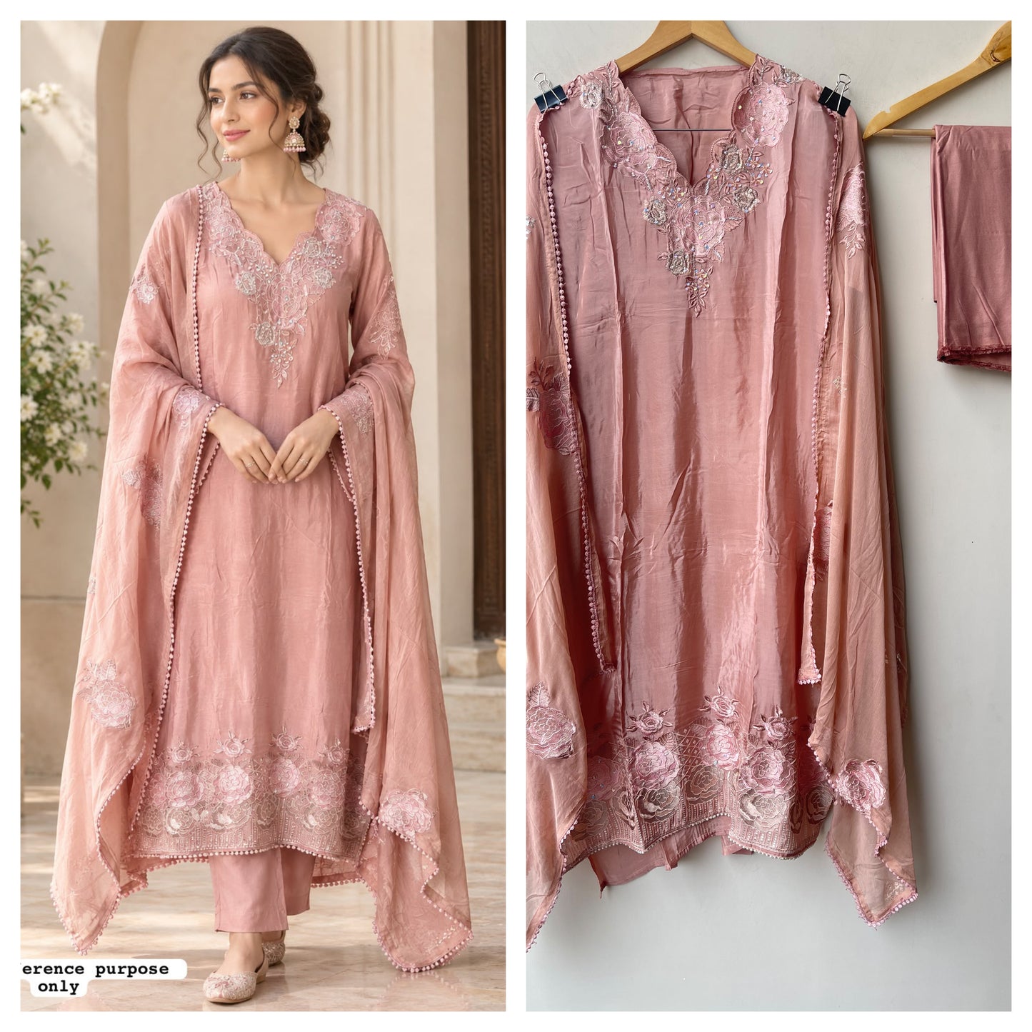 Designer Crepe Satin Resham Embroidered Unstitched Suit Set