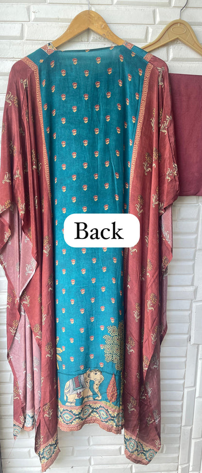 Satin crape unstitched ladies suit Rc17855