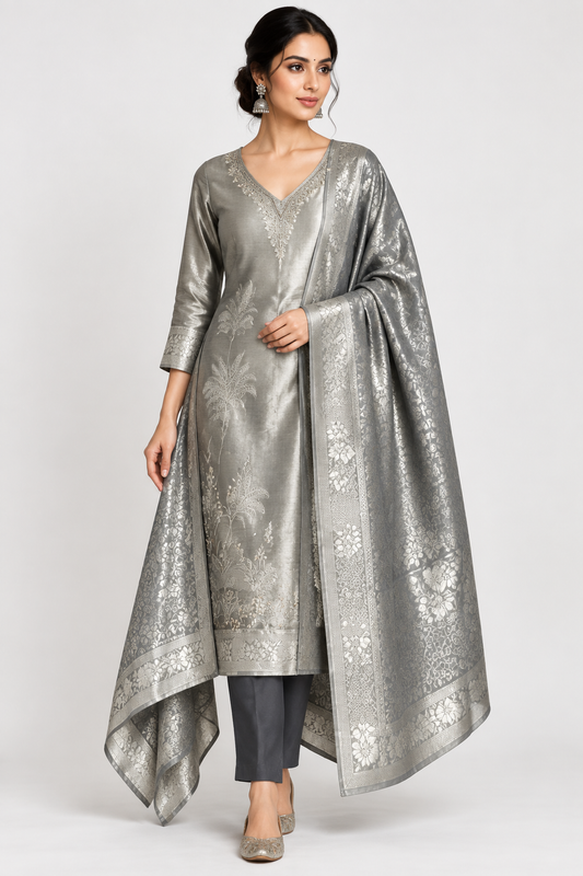 Premium Shimmer Giraffe Silk Weaving Unstitched 3 pcs Suit Set