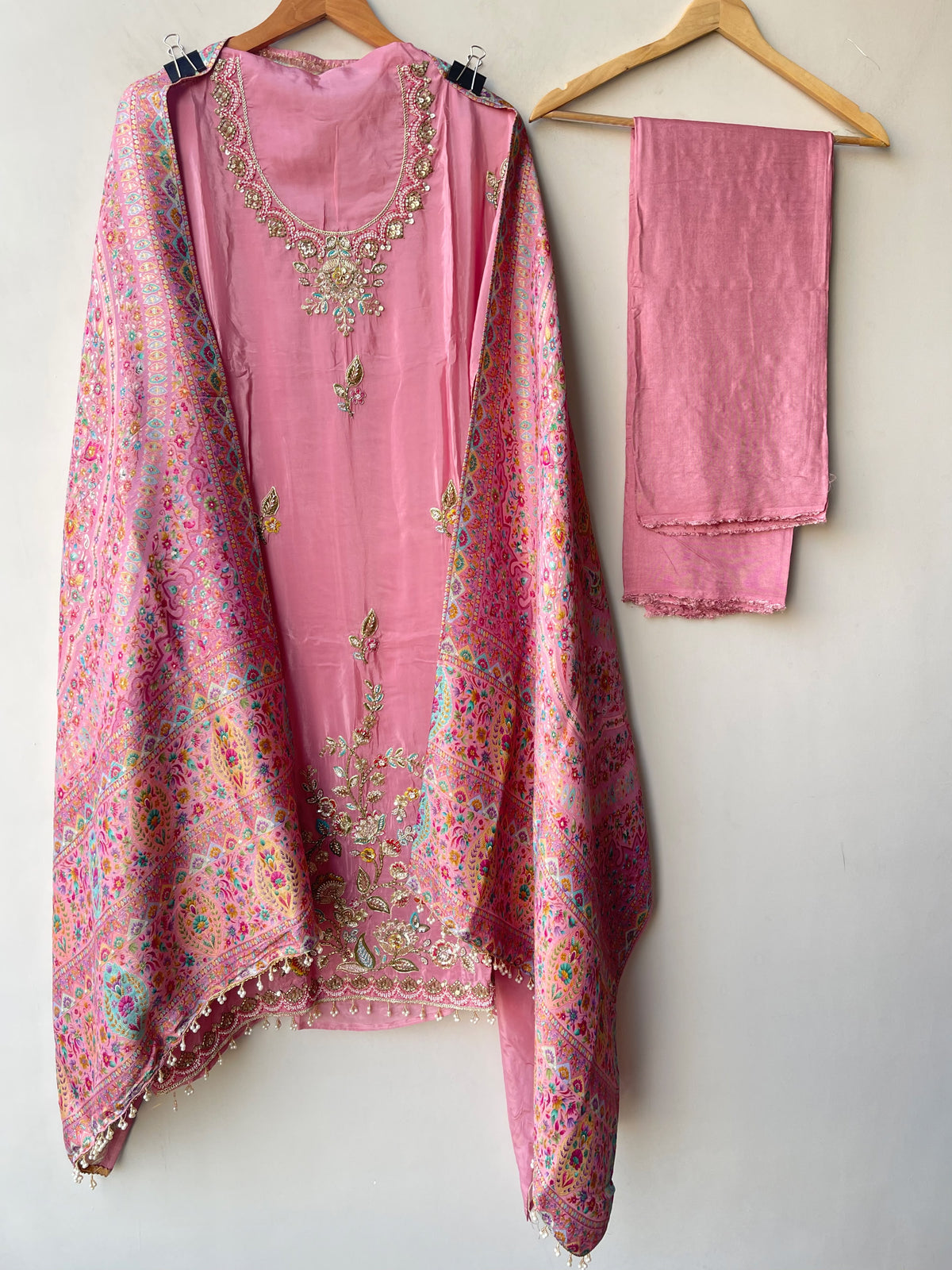 Premium Embroidered Crepe Satin Unstitched 3 Pcs Designer Suit Set