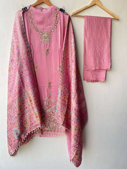 Premium Embroidered Crepe Satin Unstitched 3 Pcs Designer Suit Set