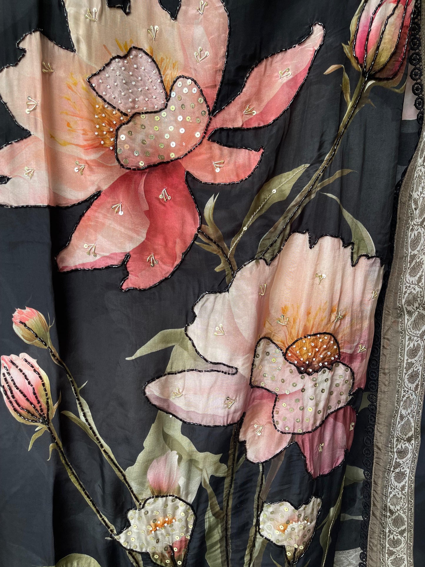 Pure crepe satin unstitched ladies suit Rc17715