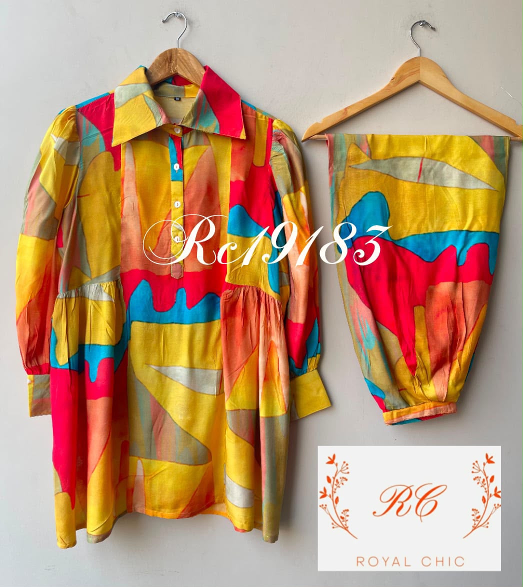 Muslin printed fabric stitched coord set shirt Rc19183