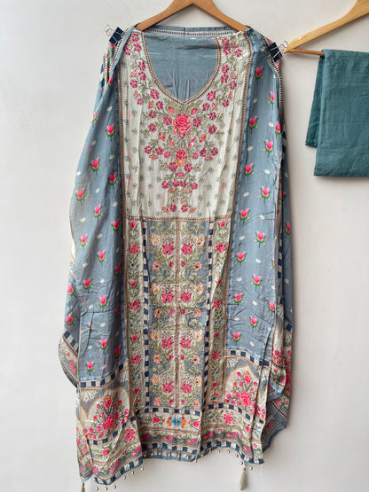Pure crepe satin unstitched printed ladies suit Rc19215