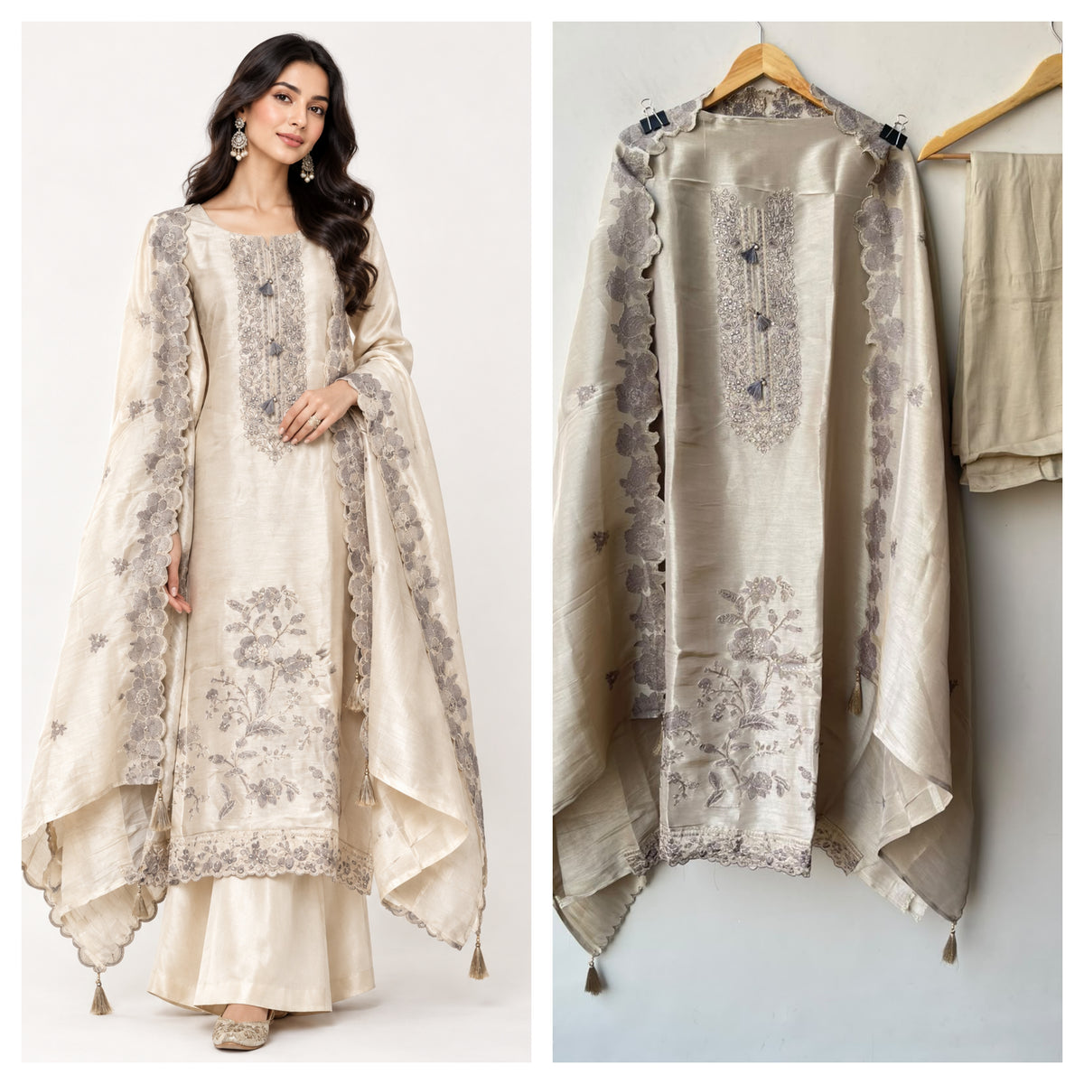 Premium Shimmer Silk Unstitched 3 Pcs Designer Suit Set