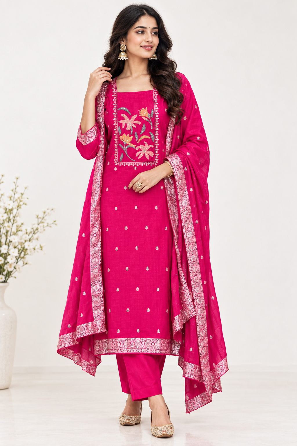 Banarasi Mul Chanderi Designer Unstitched 3pcs Suit Set