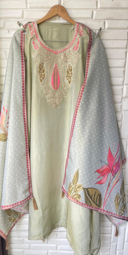 Shimmer silk unstitched ladies suit Rc17794