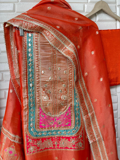 Banarasi shimmer silk unstitched ladies suit Rc17668 (c)