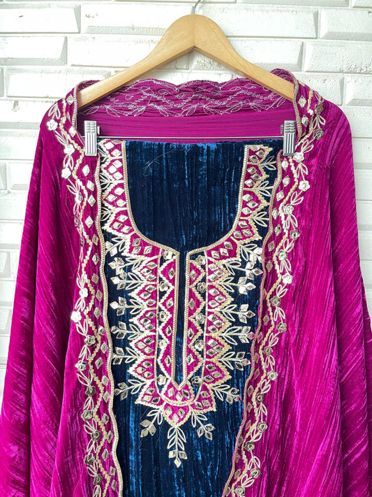 Micra crushed velvet unstitched ladies suit Rc18239