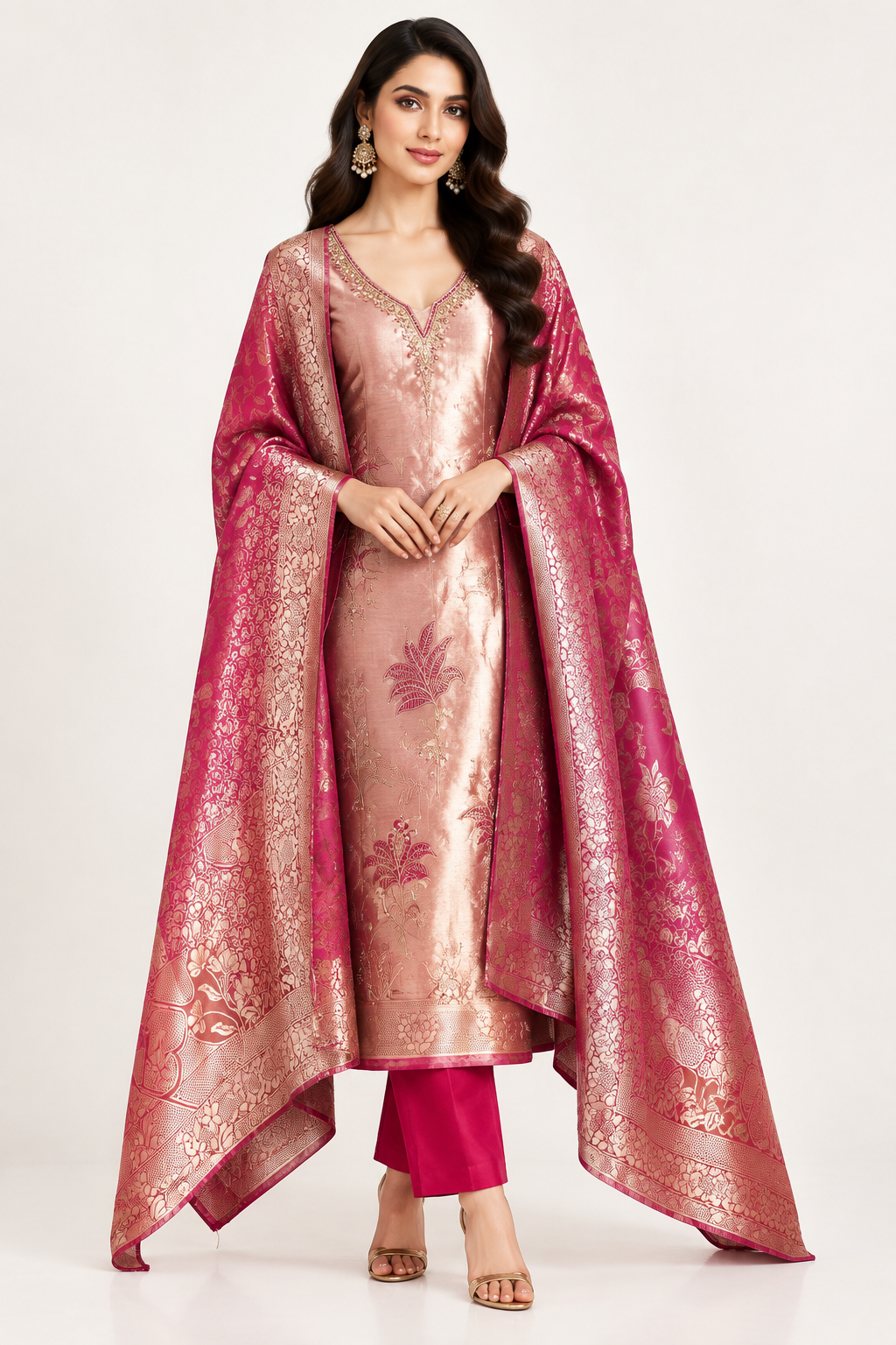 Premium Shimmer Giraffe Silk Weaving Unstitched 3 pcs Suit Set