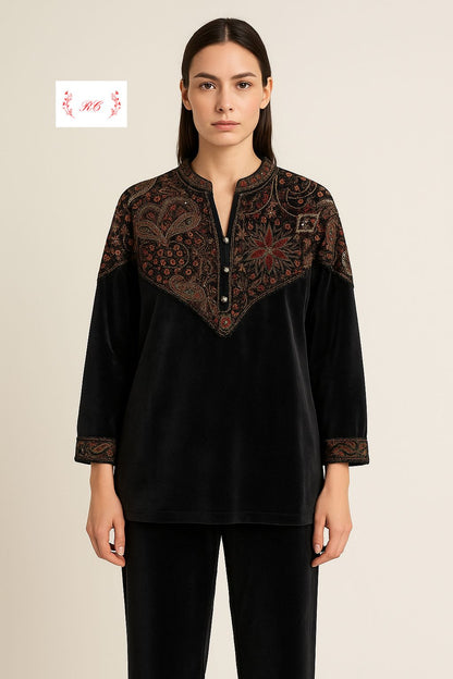 Velvet embroidered readymade ladies winter coord set Rc17877