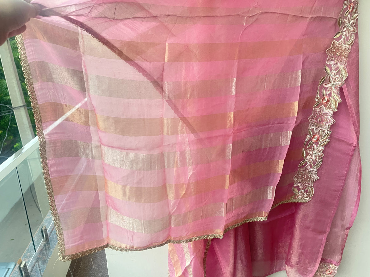 Designer Shimmer Organza Embroidered Unstitched 3pcs Suit Set