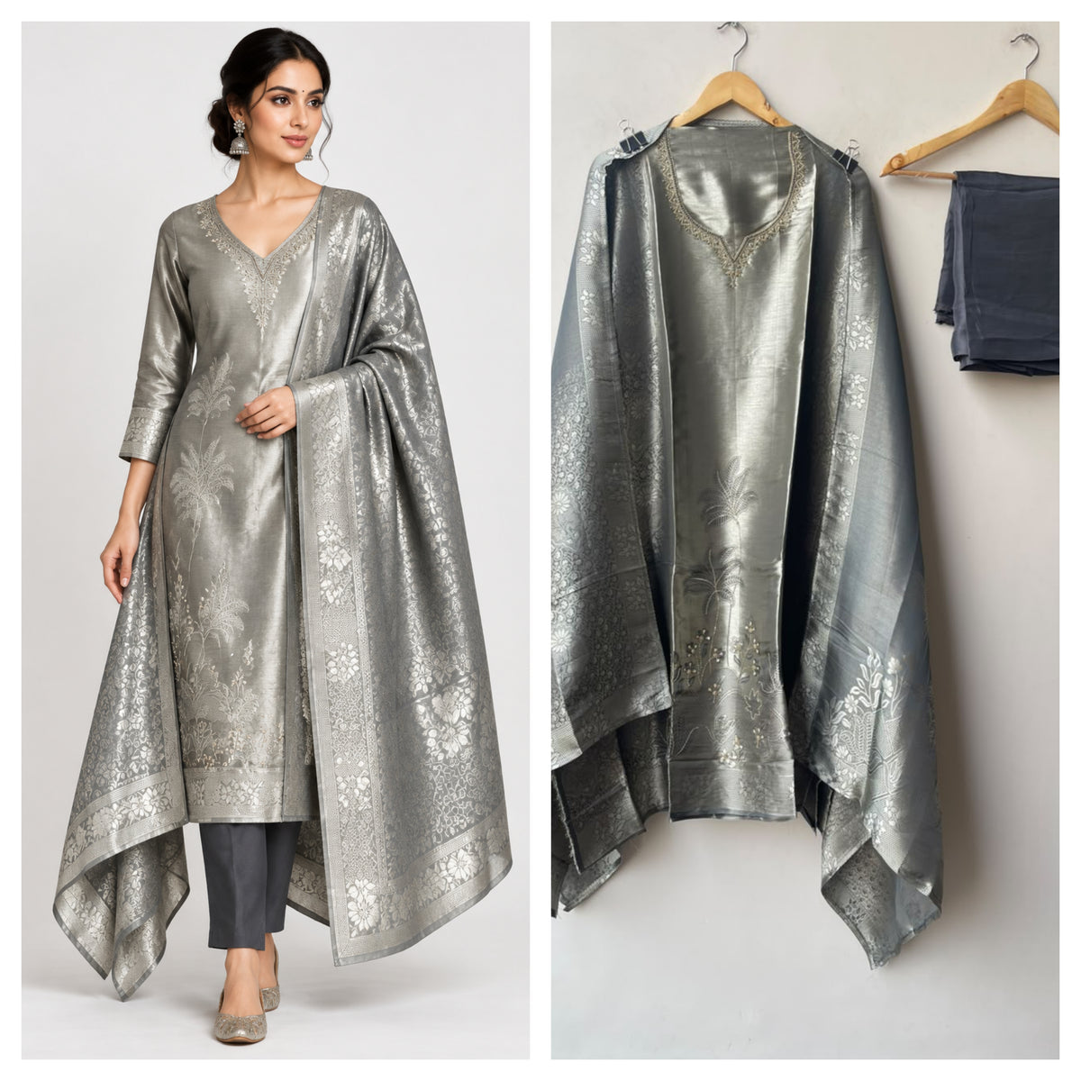 Premium Shimmer Giraffe Silk Weaving Unstitched 3 pcs Suit Set