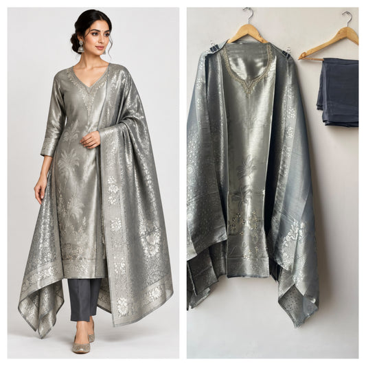 Premium Shimmer Giraffe Silk Weaving Unstitched 3 pcs Suit Set