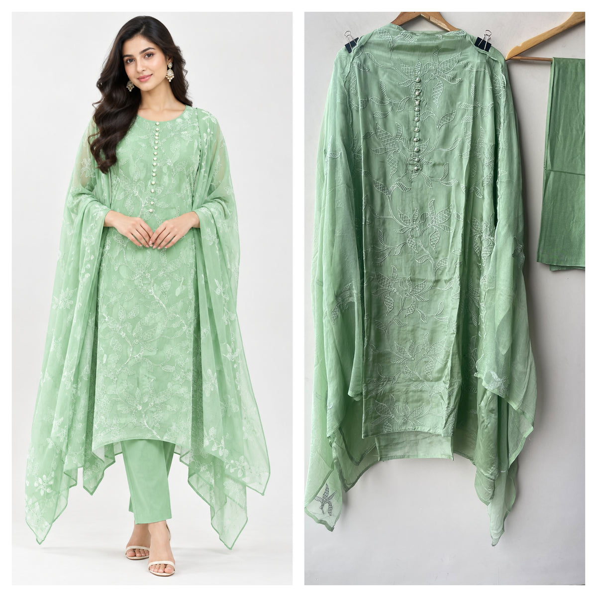 Premium Glass Organza Unstitched 3 Pcs Designer Suit Set