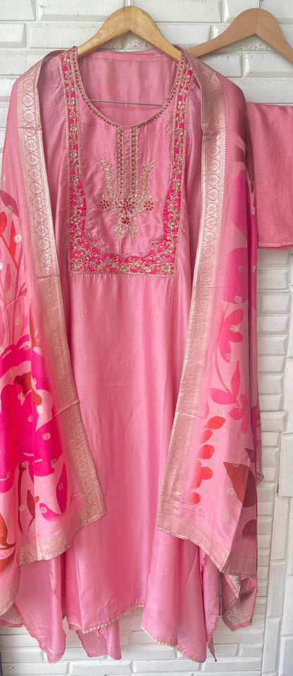 Tassar silk unstitched ladies suit Rc17845