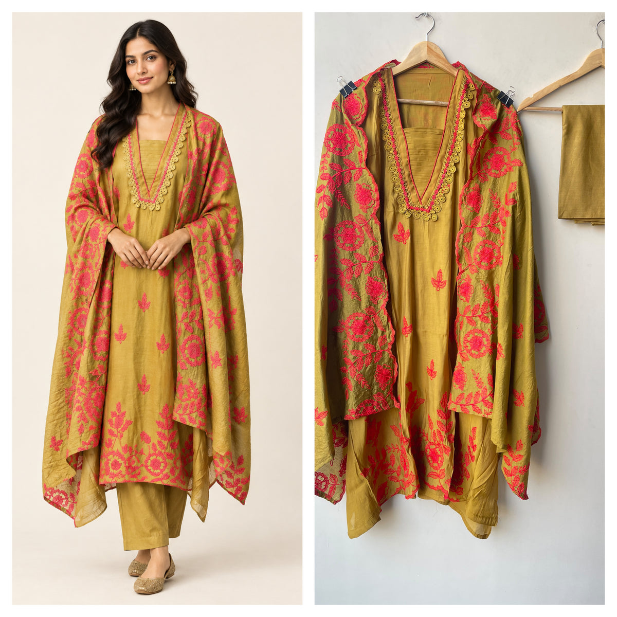 Designer Mul Chanderi 3 Pcs Unstitched Suit Set