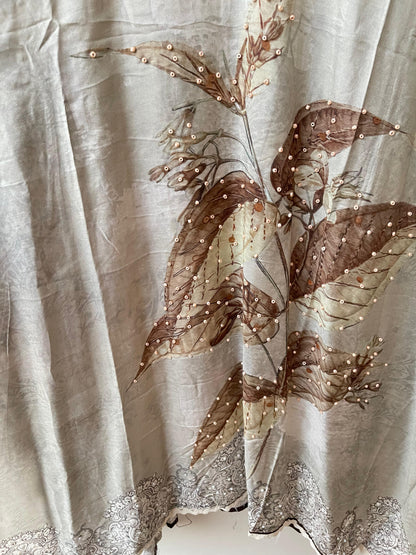 Self muslin printed unstitched salwar suit with beads, pearl and crochet work – RoyalChicByPriti