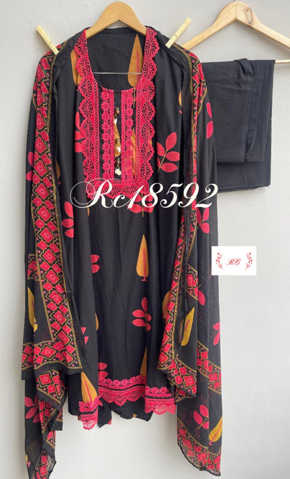 cotton printed unstitched ladies suit Rc18592