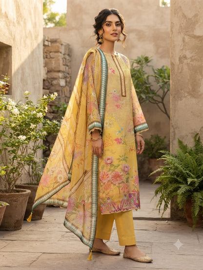 Organza printed unstitched ladies suit Rc19214