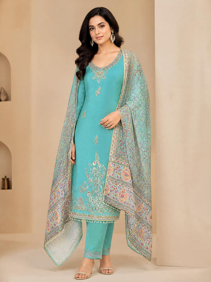 Premium Embroidered Crepe Satin Unstitched Designer 3 Pcs Suit Set