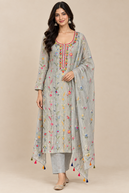 Pure Premium Shimmer Crushed Tissue Designer 3 Pcs Suit Set