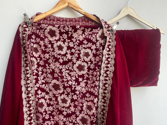 Resham embroidered unstitched velvet ladies suit Rc18838 (c)