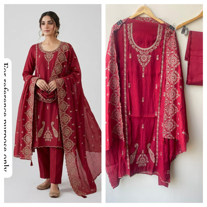 Super Soft Chanderi Silk Unstitched Ladies Suit RC18837