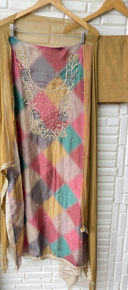 Organza silk unstitched ladies suit Rc17366