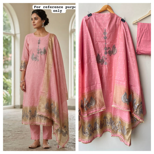 Self Banarasi mul chanderi unstitched ladies suit Rc19067 (b)