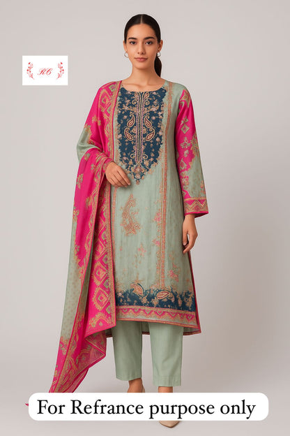 Satin crepe unstitched ladies suit Rc17687