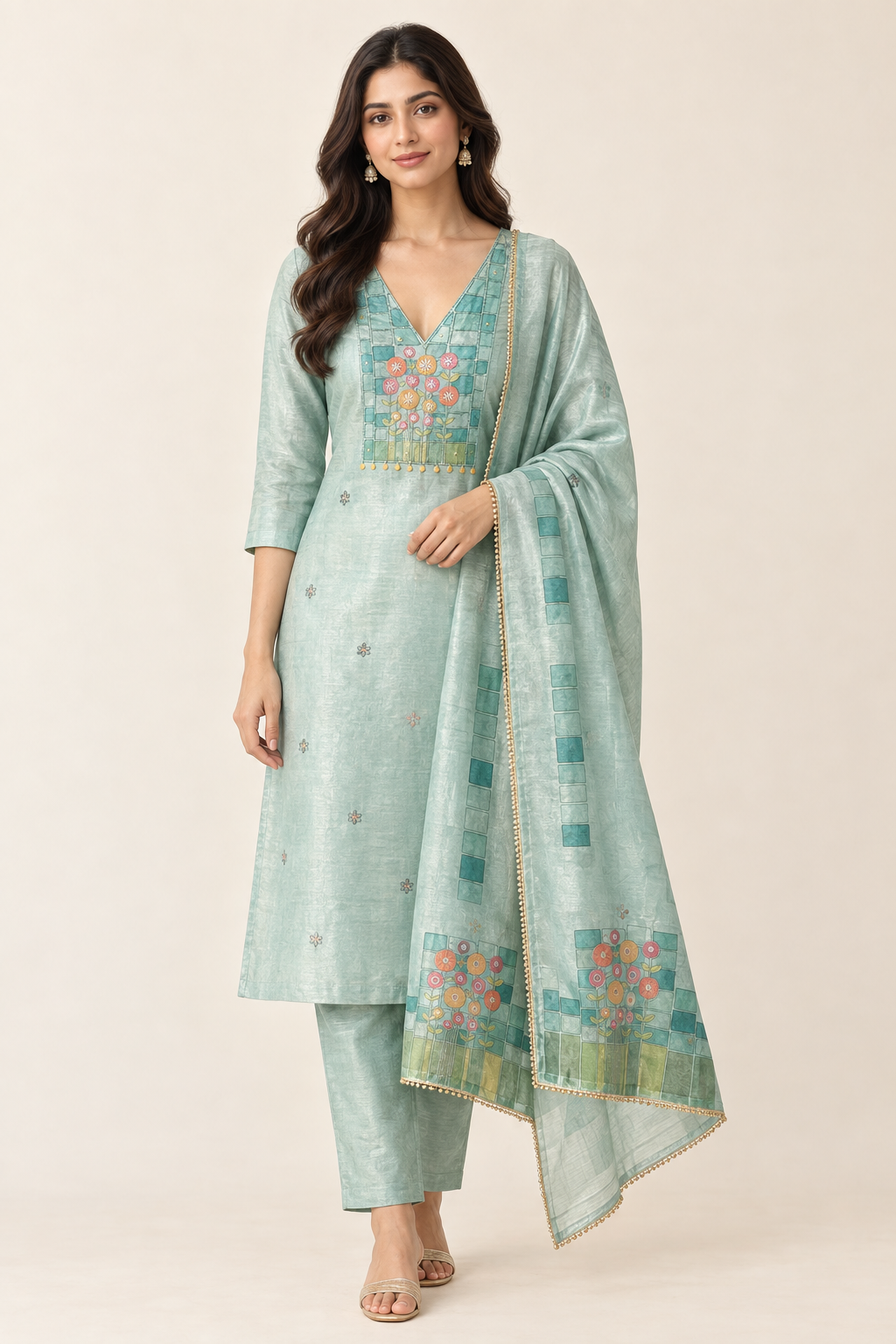 Exquisite shimmer Silk Printed Unstitched Designer 3 Pcs Suit Set