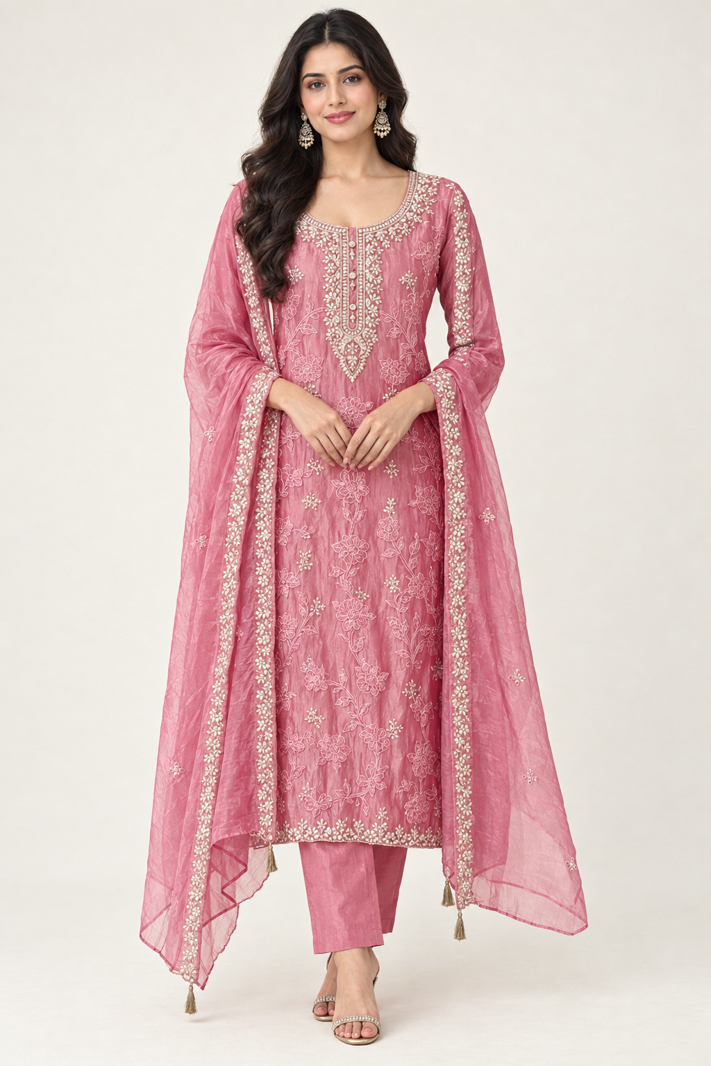 Premium Shimmer Tissue 3pcs Unstitched Designer Suit Set