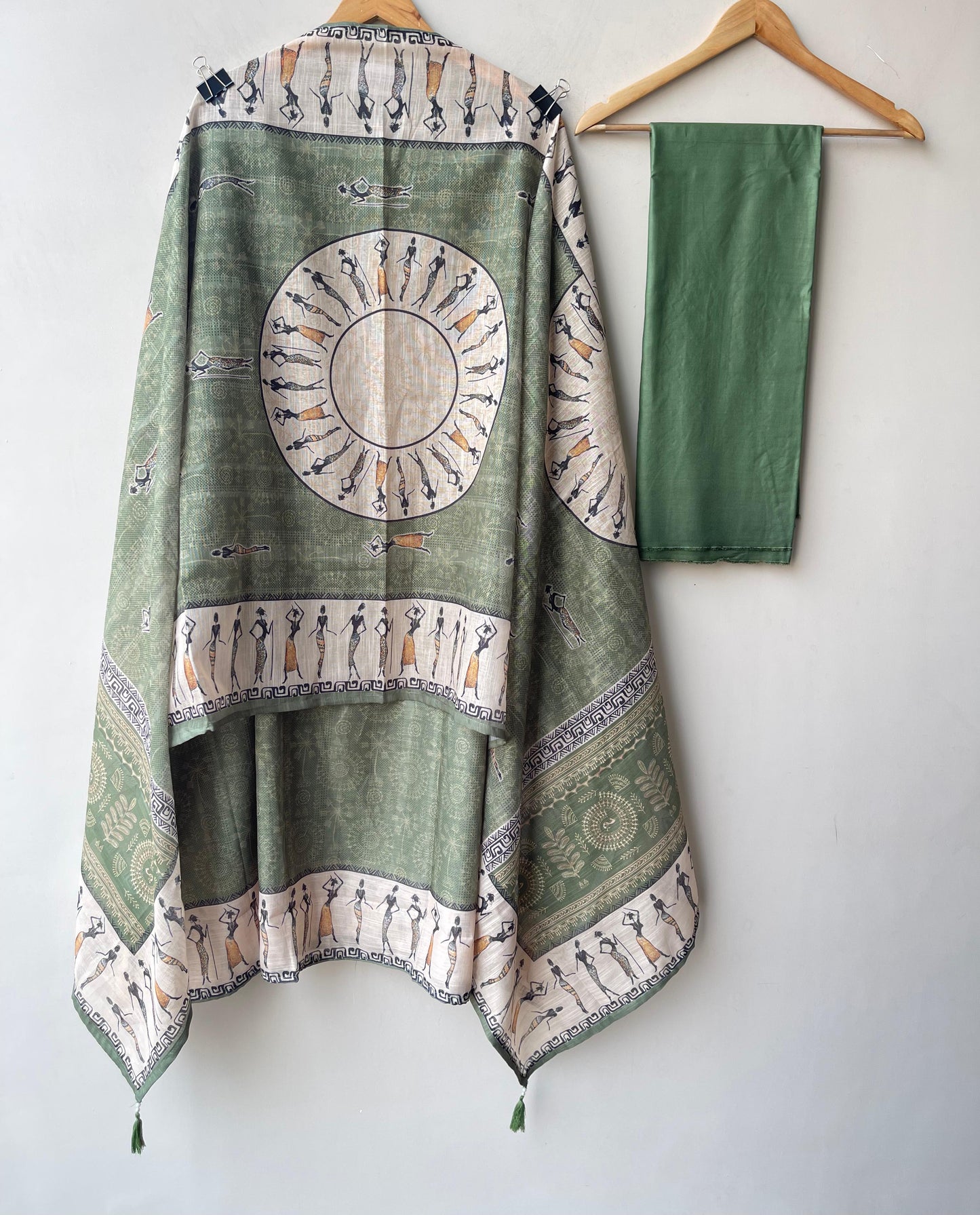 Worli art printed cotton linen unstitched ladies suit
