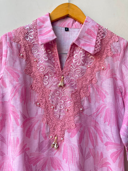 Linen printed stitched ladies coord set Rc19090