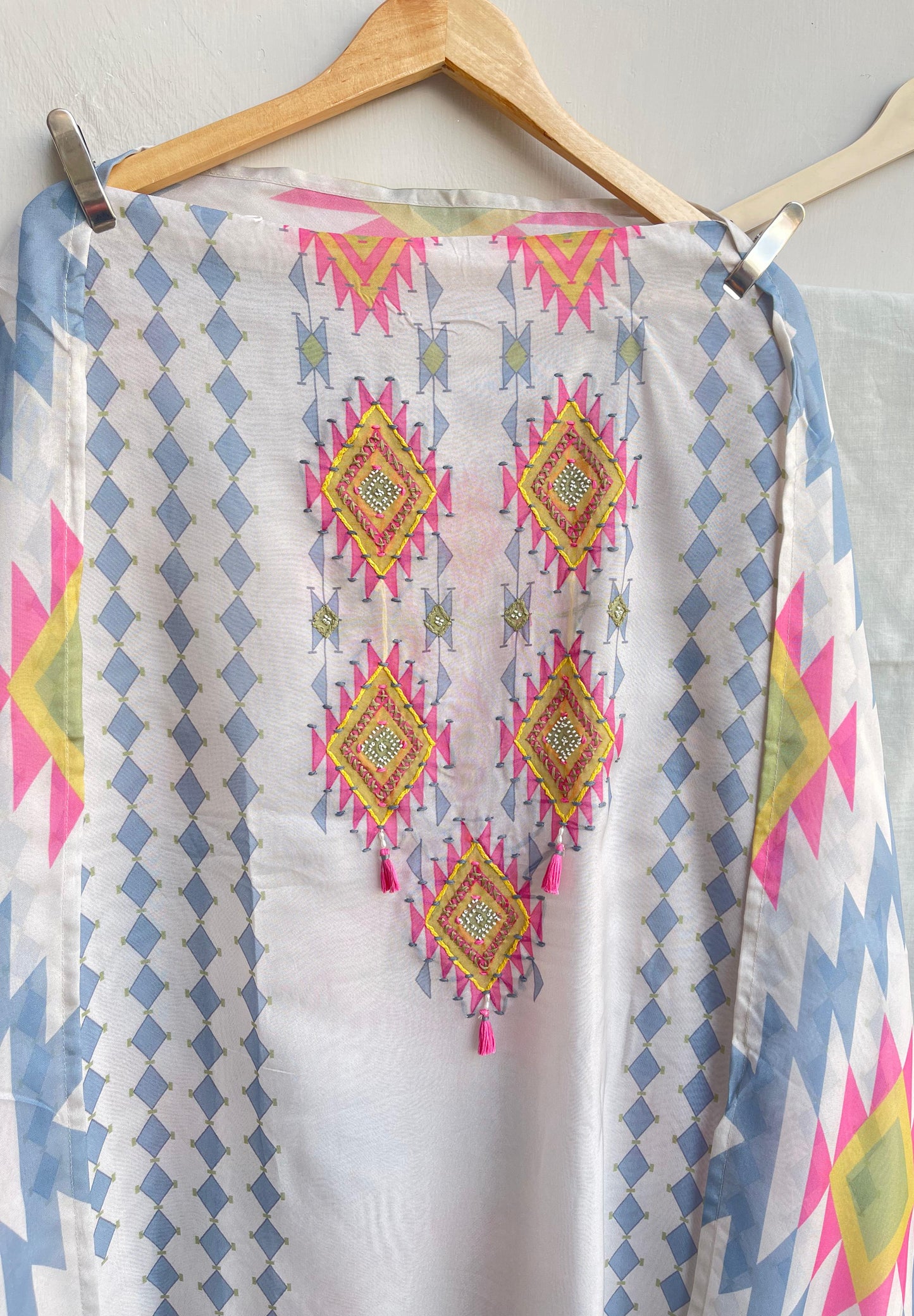 Ikkat print organza fabric unstitched ladies suit Rc18418