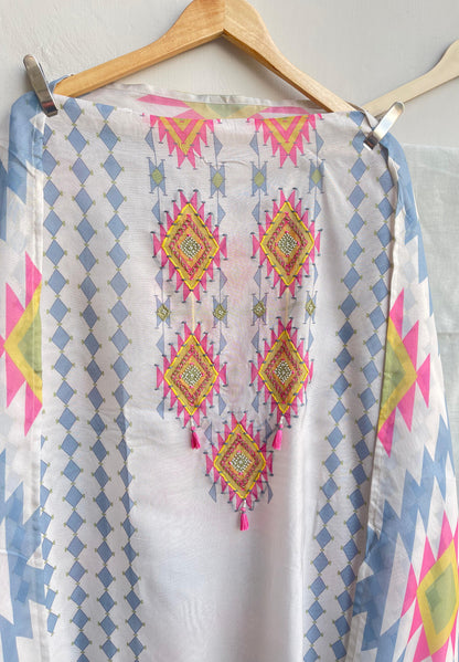 Ikkat print organza fabric unstitched ladies suit Rc18418