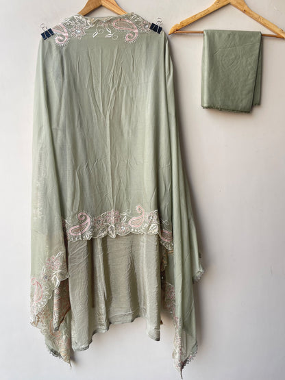 Satin crepe unstitched ladies suit Rc19298 (b)