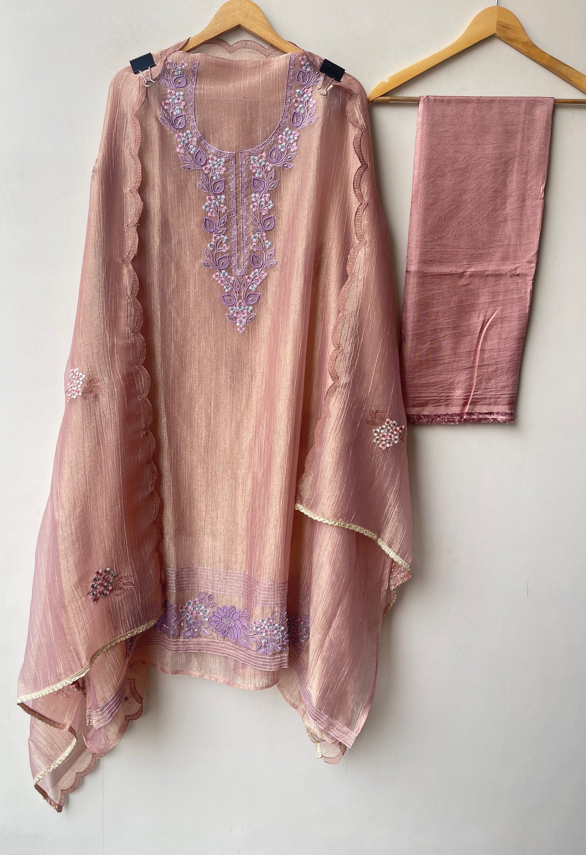 Exquisite Shimmer Crushed Tissue Unstitched 3Pcs Designer Suit Set