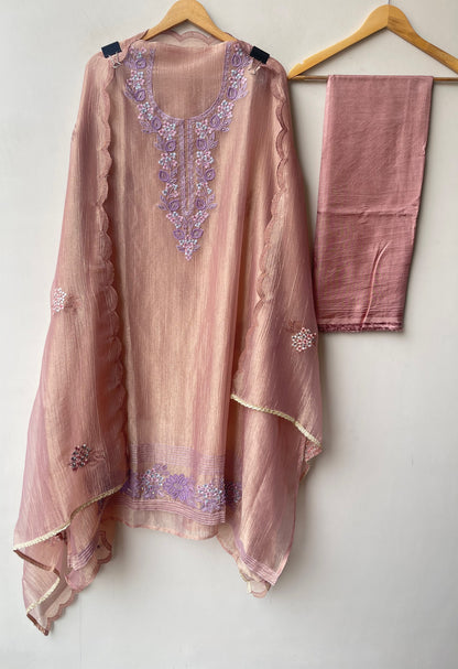 Exquisite Shimmer Crushed Tissue Unstitched 3Pcs Designer Suit Set