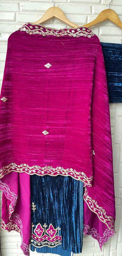 Micra crushed velvet unstitched ladies suit Rc18239