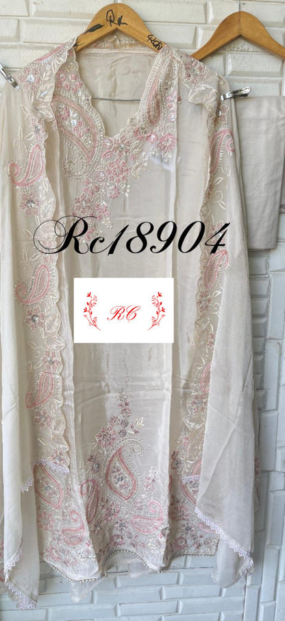 Glass organza unstitched salwar suit with kutdana pearl embroidery and cutwork – RoyalChicByPriti