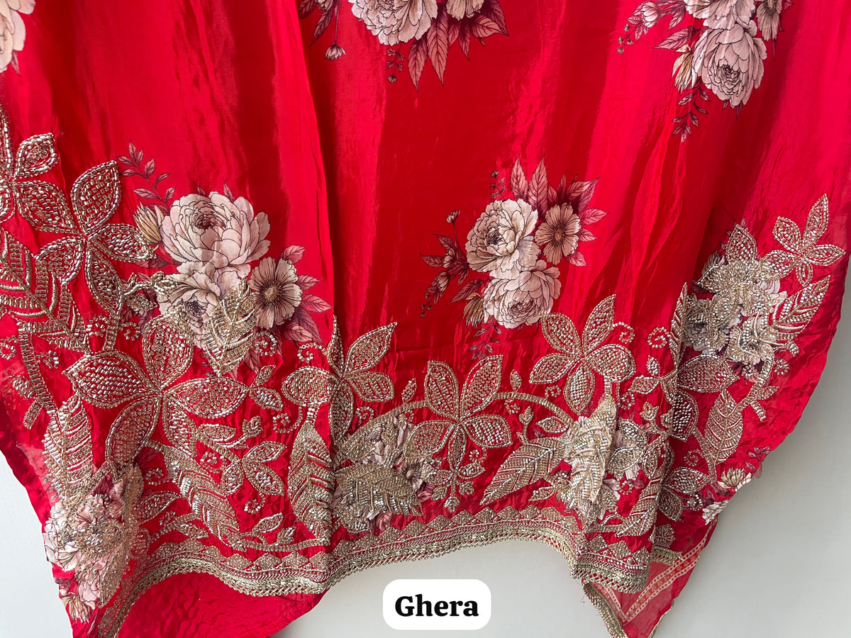 Premium Printed Satin Crepe Unstitched Designer 3 Pcs Suit Set