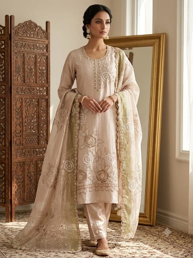 Pure crushed shimmer tissue unstitched ladies suit